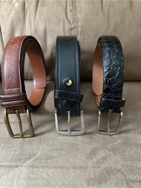 One Brown and Two Black Leather Men's Belts - Classic Dress Belts—Size 40/100